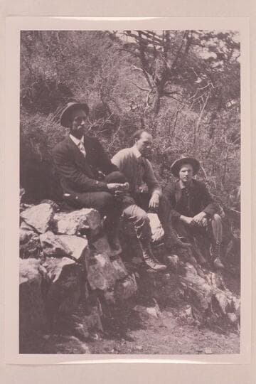 Dave Rust; Ellsworth Kolb; Israel Chamberlain. Dressed in their best. Probably on the Rim about 1908