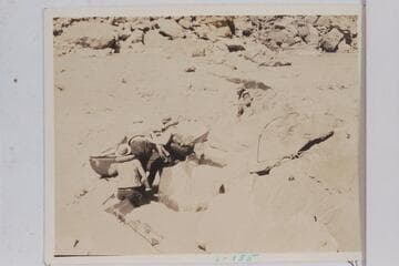 One skiff piled on another in lining Horn Creek Rapid. Bright Angel gauge: 2,070 cfs