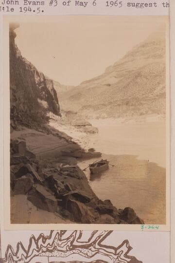 Lunch stop at Mile 195-196. Comparison with John Evans #3 of 1965, May 06, suggest this Eddy view was from about Mile 194.5