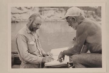 Jim Algar and Dock Marston check the script. Separation Canyon