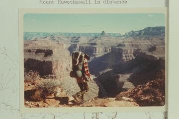 Down through the Supai near Apache Point to reach Royal Arch Creek. Mount Huwethawali in distance