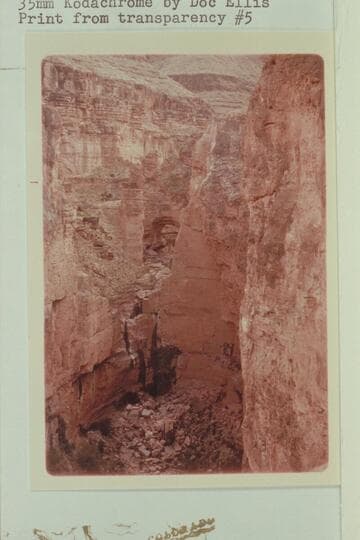 Bridge from above Elves Chasm. The rescue helicopter landed at left of the rock tower at left center