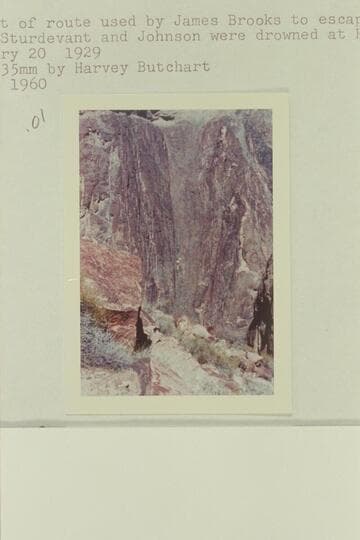 Upper part of route used by James Brooks to escape from the canyon after Sturdevant and Johnson were drowned at Horn Creek Rapid