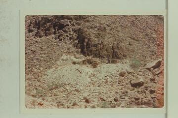 Bass Asbestos Mine- tailings, shaft just right of center, and the "Houserock" extreme right. Near head of Hakatai Creek