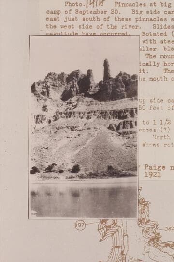 Pinnacles at big canyon below camp of September 20. Up river side of Gypsum Canyon