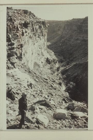 Down into Horsethief Canyon from the trail. Masland stands at left