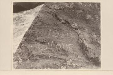 Names chipped into the rock by Sharp in 1909. Ashley Falls