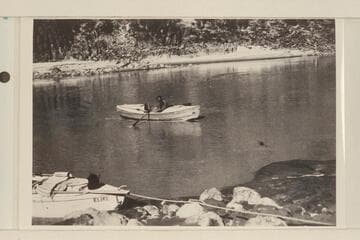 Buzz Holmstrom at his meeting with the Carnegie-Caltech party at Diamond Creek. Buzz met the other party at Diamond Creek 1937, Nov. 20 and he camped with them at Travertine Creek. He left them at 9:15 the following morning
