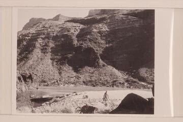 The three boats moored in the lagoon at the mouth of Tapeats Creek. The beach in the foreground has been washed away by a flood