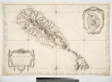 Carte Réduite de l'Isle de Saint Christophe Dresée au Depost des Cartes Plans et Journaux de la Marine, Pour le Service des Vaisseaux du Roy; Par ordre de M. le Marquis de Massiac, Lieutenant General des Armées Navales, Secretaire d'Etat aiant le Departement de Marine; Par le. S. Bellin, Ingenieur de la Marine et du Depost des Plans Censeur Royal, de l'Academie de Marine et de la Societé Royale de Londres. MDCCLVIII (1758)