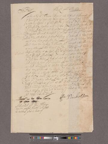 Nicholson, Francis. Letter to William Blathwayt