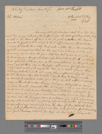Montagu, Elizabeth (Robinson). Letter to Lady Barbara Montagu