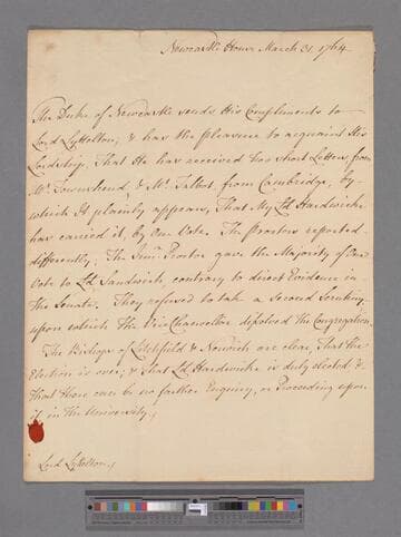 Pelham-Holles, Thomas, 1st Duke of Newcastle-upon-Tyne. Letter to George Lyttelton, 1st Baron Lyttelton of Frankley