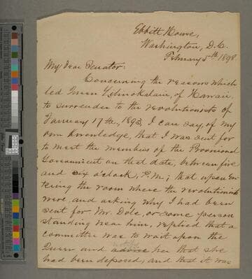 Carter, Joseph Oliver, 1835-1909. 1 letter (1898, Feb. 5) to Richard F. (Richard Franklin) Pettigrew, 1838-1926
