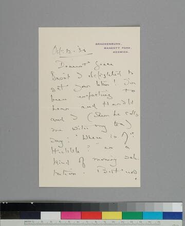 Writer Hugh Walpole, writes to GBH, trying to arrange a time for a visit