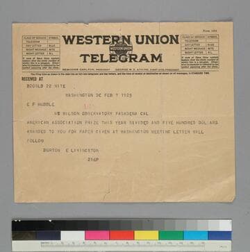 Burton Livingston of the American Association for the Advancement of Science wires EPH