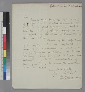 Thomas M. Hall, Philadelphia, letter to Thomas Jefferson