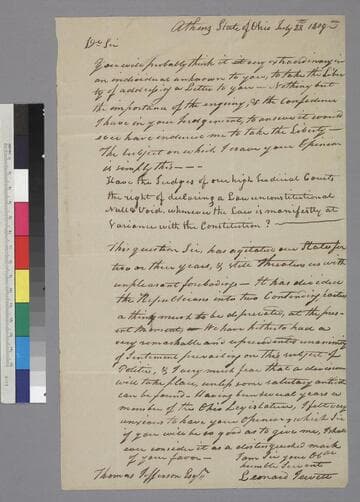 Leonard Jewett, Athens, Ohio, letter to Thomas Jefferson