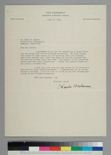 Charles H. Warren, Chairman, Committee on Silliman Lectures, Yale University, writes to EPH