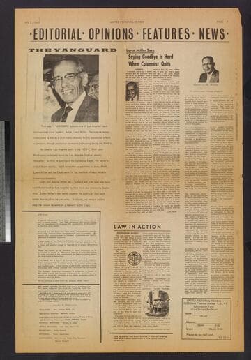 Newspaper clipping with article by Miller and photo of him
