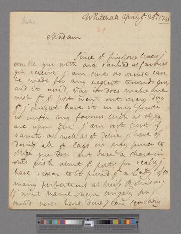 Bentinck, William, 2nd Duke of Portland. Letter to Elizabeth (Robinson) Montagu