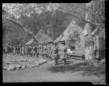 Girl Scout troop moving in formation, Santa Monica Girl Scout camp