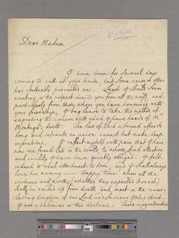 Price, Richard. Letter to Elizabeth (Robinson) Montagu