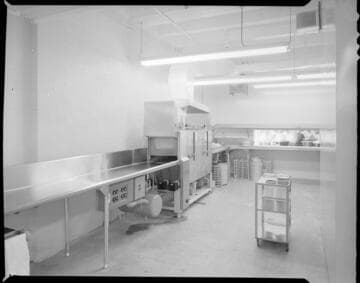 Cafeteria lunch room and kitchen shots