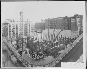 Early in 1930 the steel foundation of the new Edison Building began to take shape