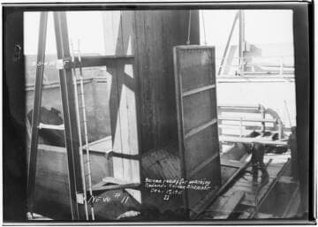 Screen chamber at Redondo Steam Plant with screens raised for washing
