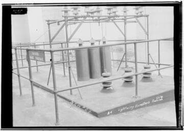 Close-up of lightning arresters on roof of Switch Gallery RBSP
