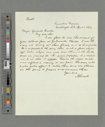 Abraham Lincoln, Washington, D.C., letter to David Hunter