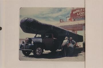Hatch boloney on his truck at Marble Canyon Lodge