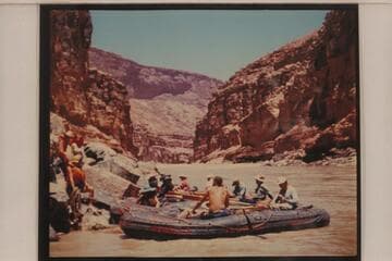 The inflated boats of Georgie White's party. In upper Marble Canyon. Grand Canyon traverse