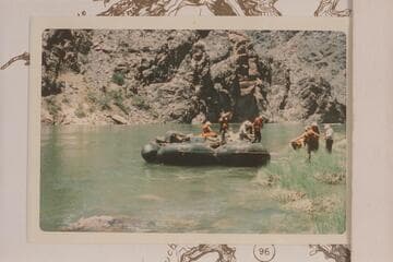 Church group with their inflated rig at Crystal Rapid. Note asymmetrical arrangement of flotation
