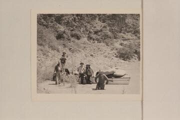 The "Esmeralda II" and her crew at Bright Angel Creek: Willie Taylor, Dock Marston, Edward Hudson, Ed Hudson and Bestor Robinson