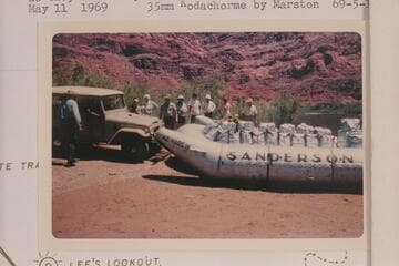 The crowded loading of gear in the Sanderson boloneys as they are ready for launching. Lees Ferry