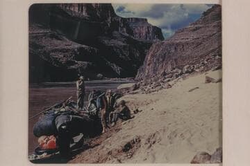 The Hatch boloney boat repaired and ready for testing after its partial destruction at Bedrock Rapid. At camp below Bedrock Rapid