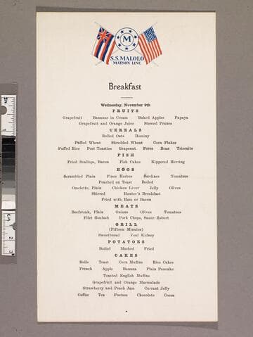Breakfast menu