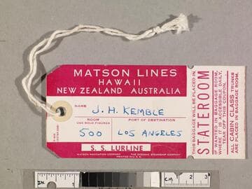 Matson Lines Hawaii New Zealand Australia stateroom baggage tag
