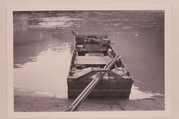 Sweep-scow used by Glen and Bessie Hyde. On the beach at Bright Angel Creek