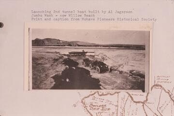 Launching second tunnel boat built by Al Jagerson. Jumbo Wash; now Willow Beach