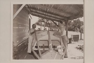 The "Esmeralda II" under construction at Paso Robles. Marston at left and Hudson