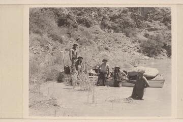 The "Esmeralda II" and her crew at Bright Angel Creek. Marston; Taylor; Edward Hudson; Ed Hudson; Robinson