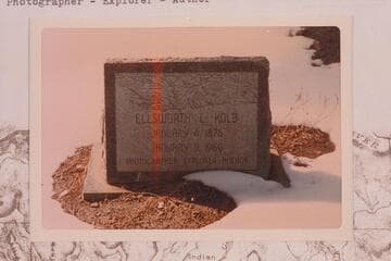 Headstone at grave of Ellsworth Kolb. Ellsworth L. Kolb/January 4, 1876/January 9, 1960/Photographer/Explorer/Author