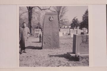 Robert W. Olsen, Jr., at the grave of John Wesley Powell in Arlington Cemetery. In 1969, Olsen was Historian for the National Park Service at Whitman Mission National Historic Site, Walla Walla, Washington