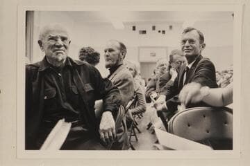 Dock Marston, Jim Jordan and Harvey Butchart at Emery Kolb's birthday party at the Grand Canyon