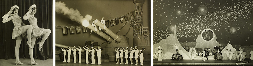 Left: “Yachting Idea,” 1926. Unidentified photographer. Center: “Gobs of Joy Idea,” 1929. Photograph by Harry Wenger. Right: “Moonlit Waters Idea,” 1927. Variety commented: “F&M have taken advantage of the pop song of the same title and utilized other ‘moon’ songs for this newest of Ideas.” Left: “Yachting Idea,” 1926. Unidentified photographer. Center: “Gobs of Joy Idea,” 1929. Photograph by Harry Wenger. Right: “Moonlit Waters Idea,” 1927. Variety commented: “F&M have taken advantage of the pop song of the same title and utilized other ‘moon’ songs for this newest of Ideas.”