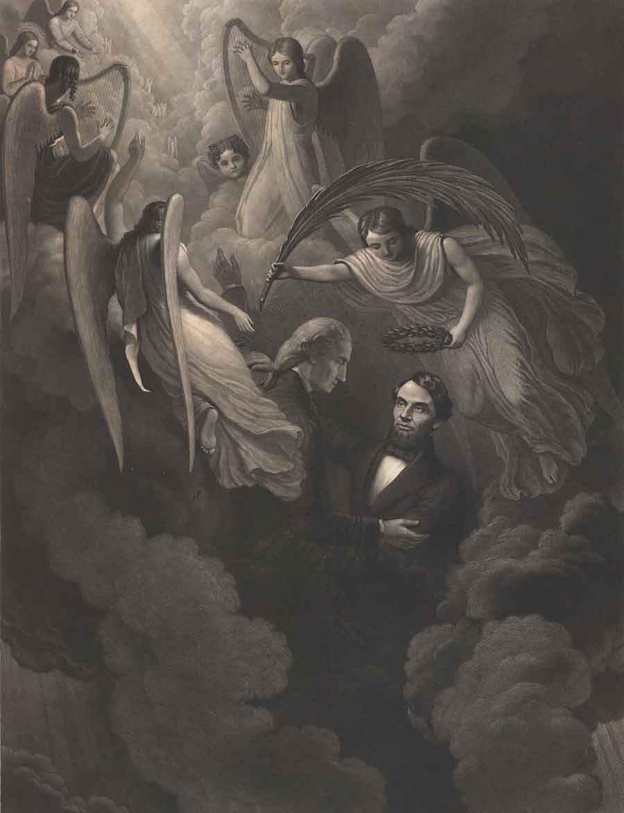 Abraham Lincoln, the Martyr, Victorious (1866) by John Sartain (1808-1897), after a design by W. H. Hermans Abraham Lincoln, the Martyr, Victorious (1866) by John Sartain (1808-1897), after a design by W. H. Hermans