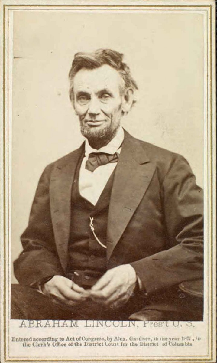 Richard W. Fox says an 1865 photograph of Abraham Lincoln by Alexander Gardner “showed how fully he’d given his body up to his body up to the twin causes of union and emancipation.” This photo, from The Huntington’s collection, is the carte-de-visite format of the image Fox describes. Measuring about two by three inches, it was popular as a keepsake. Richard W. Fox says an 1865 photograph of Abraham Lincoln by Alexander Gardner “showed how fully he’d given his body up to his body up to the twin causes of union and emancipation.” This photo, from The Huntington’s collection, is the carte-de-visite format of the image Fox describes. Measuring about two by three inches, it was popular as a keepsake.